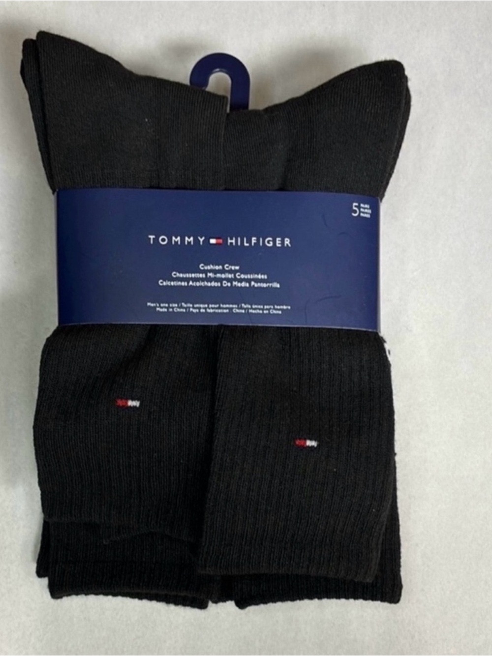 New Tommy Hilfiger Socks Men’s 5 Pairs Black Cushion Crew Socks Athletic Casual